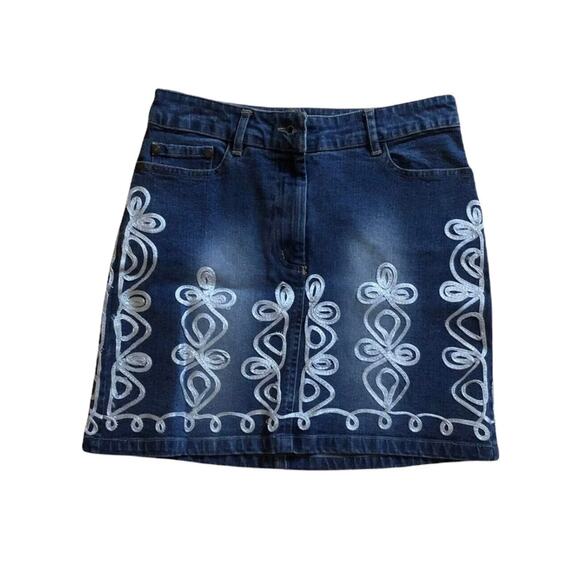 Vintage Betsey Johnson Embroidered Denim Jean Mini Skirt Size 2 New - Picture 2 of 7